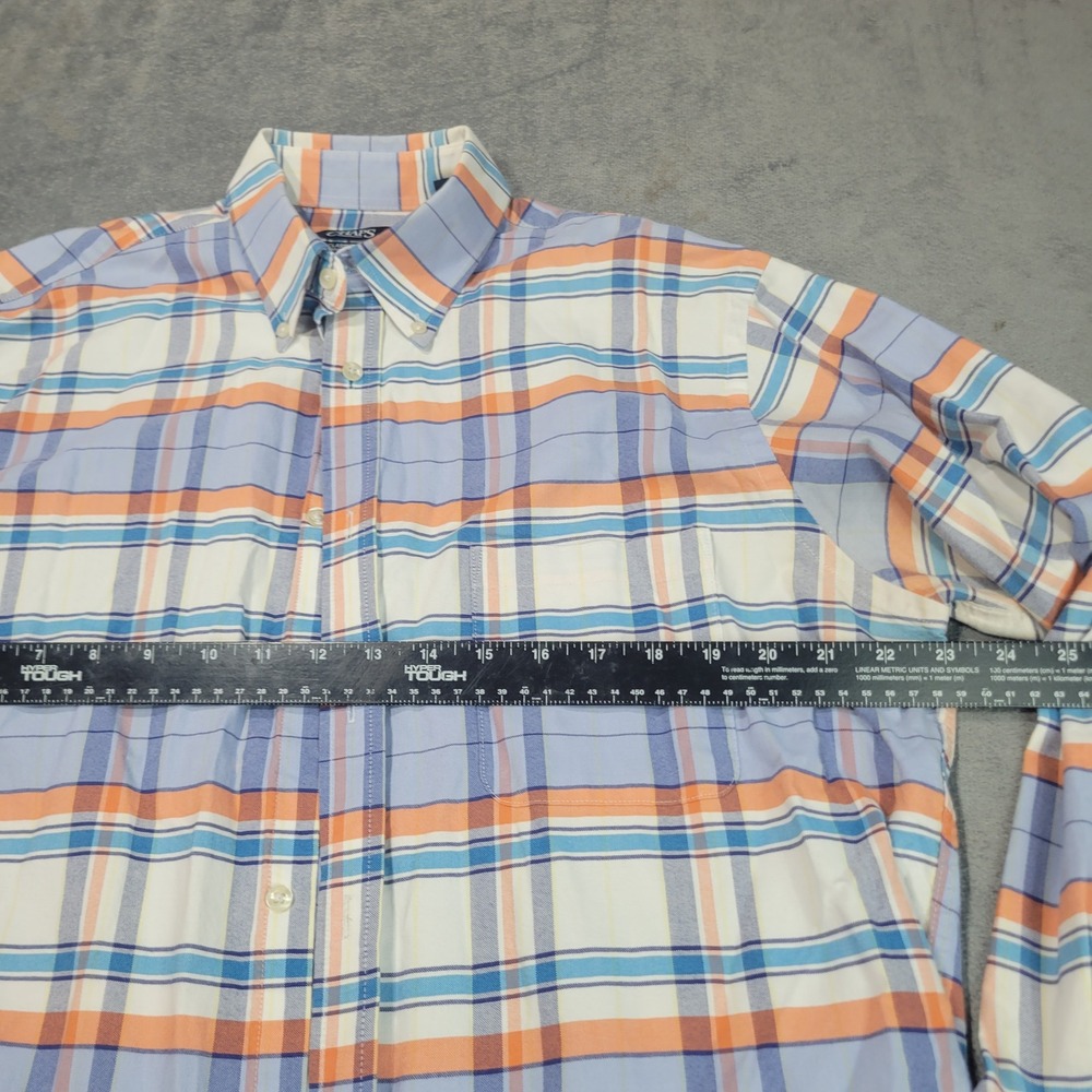 Chaps Button Down Shirt Mens 16.5 32/33 Blue Orange Plaid Classic Wrinkle Free - Picture 3 of 8